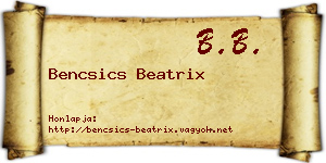 Bencsics Beatrix névjegykártya
